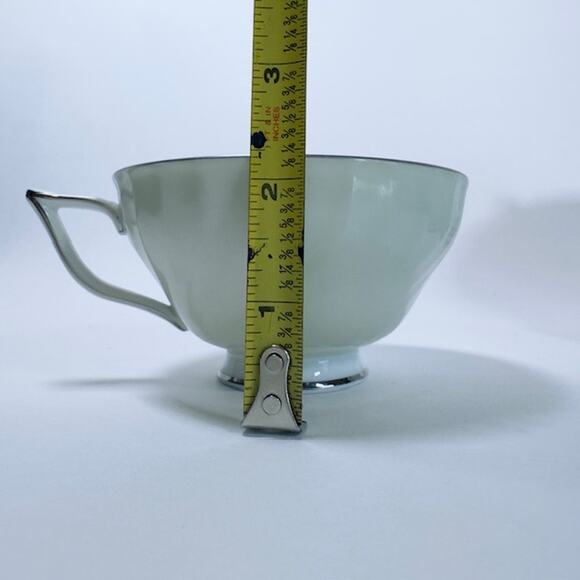 Royal Tettau South Wind Grey Green 4 Cups & Saucers Set Border Swirled w/ Trim - Picture 15 of 16